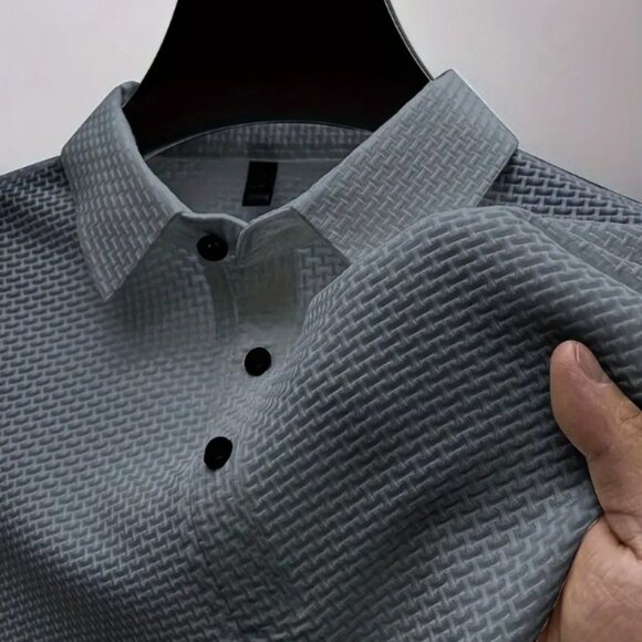 Men's Mesh Stretch Lapel Golf Shirt, Solid Color, Short Sleeve, Comfortable - Picture 5 of 5